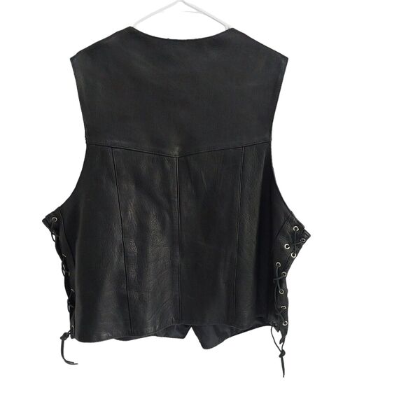 UNIK Leather Black Biker Motorcycle Vest Size 52 Buffalo Head Buttons 4 Pockets - Picture 2 of 9